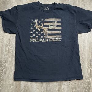 REALTREE XTRA Black American Flag Logo Graphic Print Short Sleeve T-Shirt Men XL